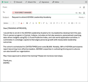 ADVISA Leadership Academy sample email